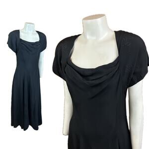 Vintage 1940s style Black beaded Rhinestone Party Dress Cowl Neck / Small